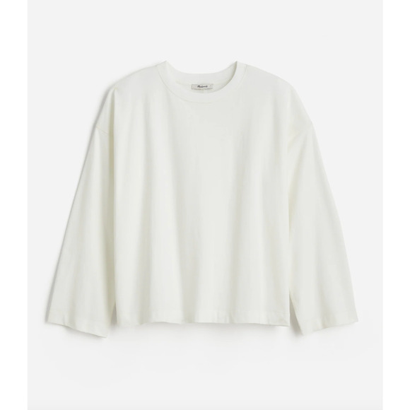 Madewell Easy Crewneck Long Sleeve Tee Top Oversized Relaxed White Basics S NWT - Picture 5 of 13